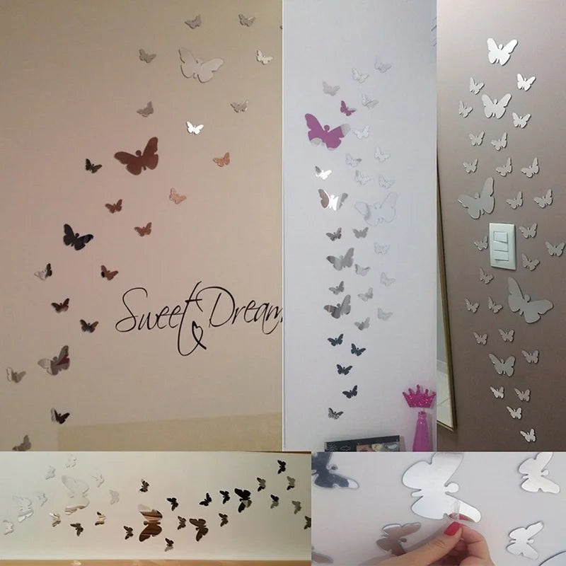 12Pcs/lot 3D Butterfly Mirror