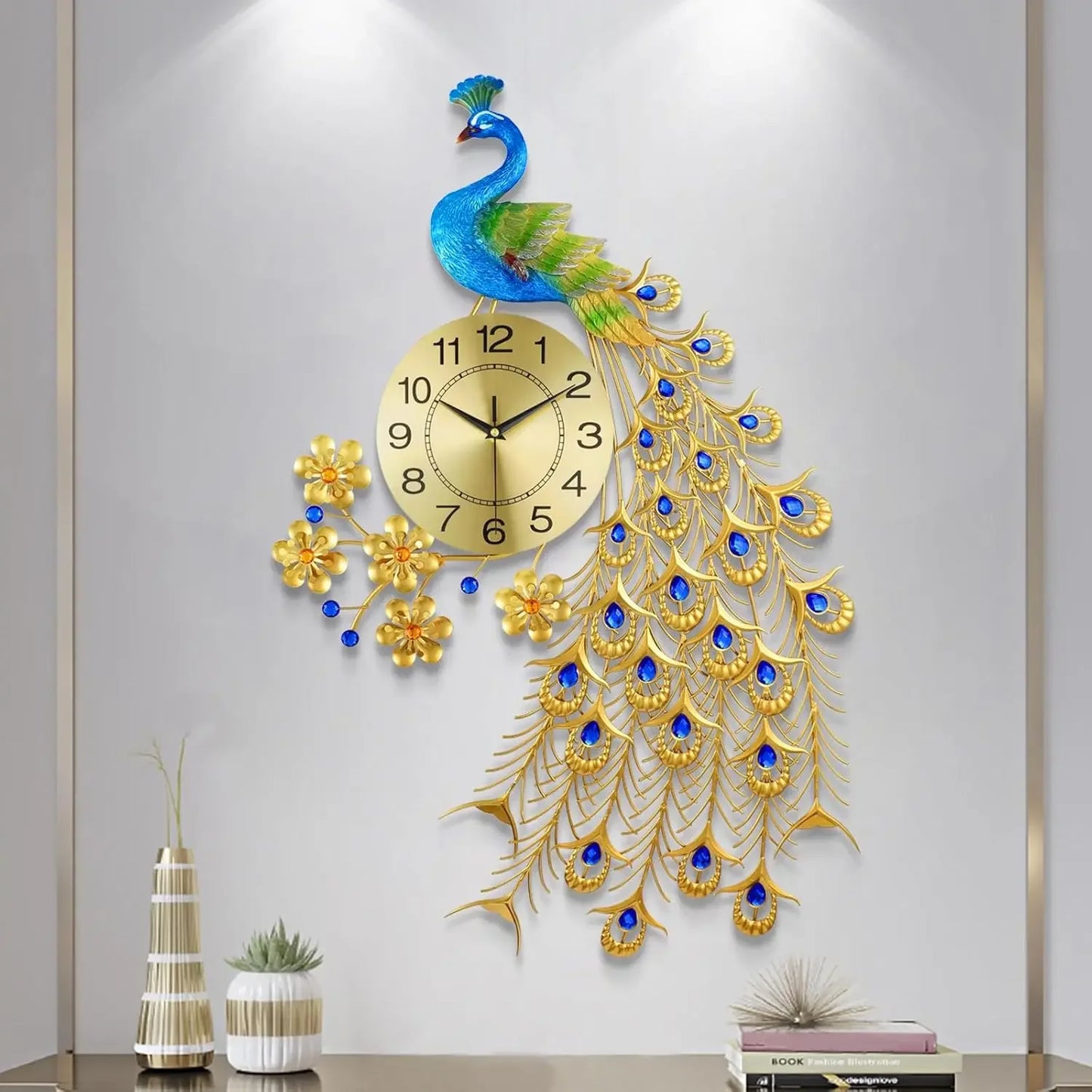 Large Peacock Wall Clock 36.6 Inch