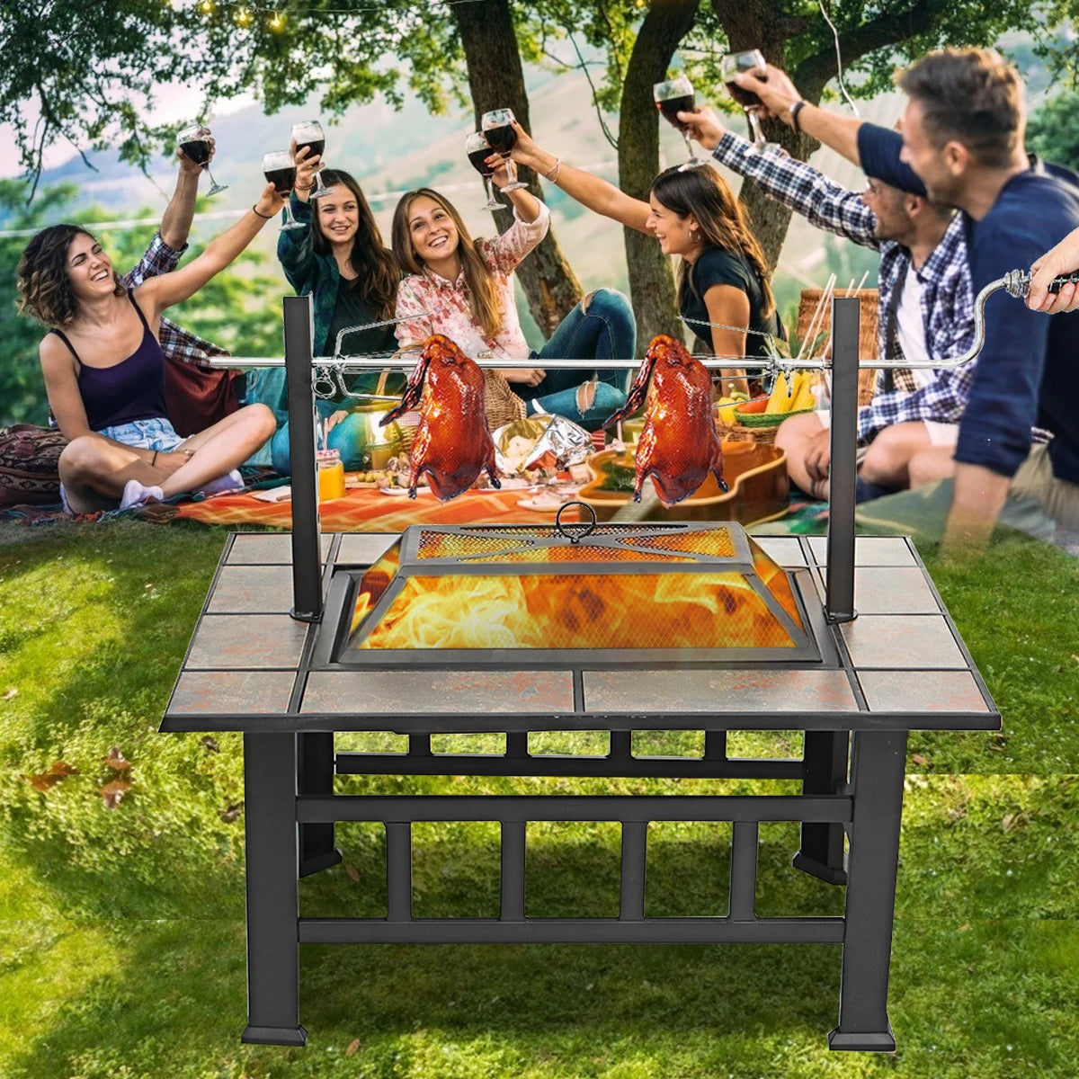 6 Sizes Metal Fire Pit with Mesh Cover