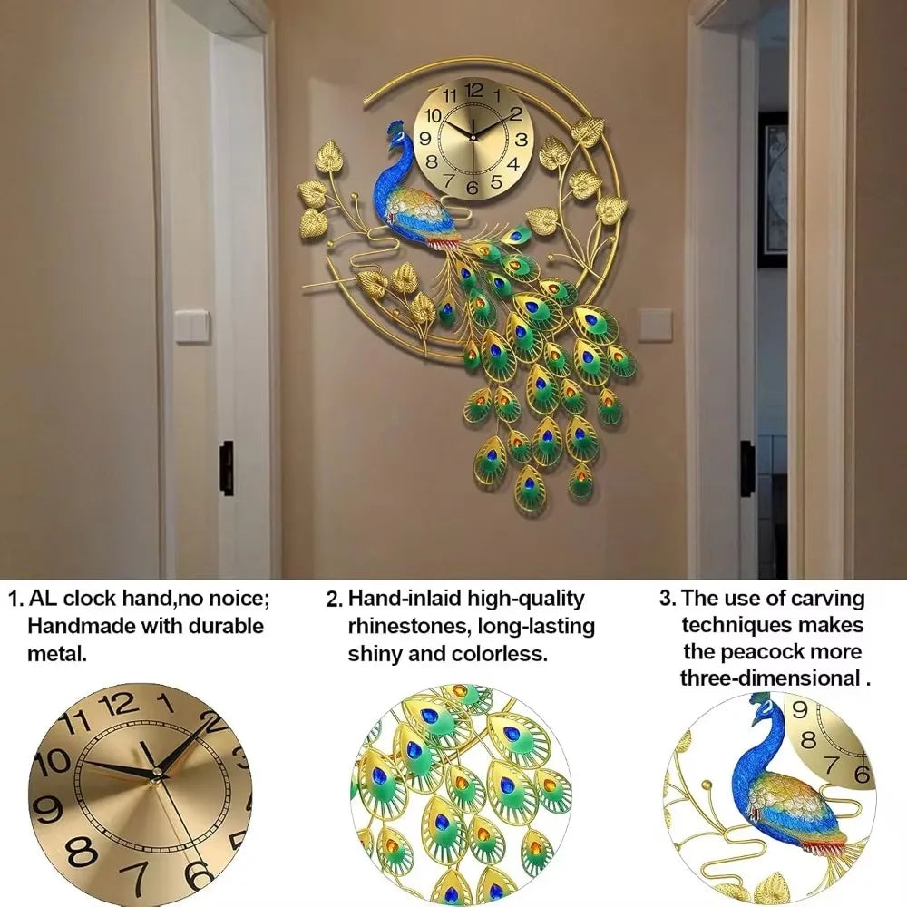 Large Peacock Wall Clock 36.6 Inch