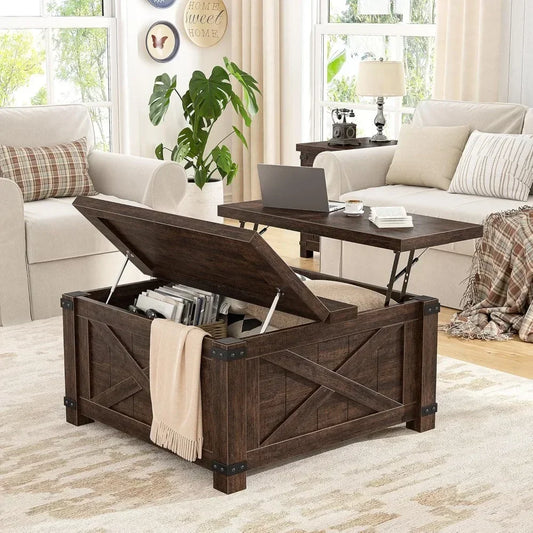 Farmhouse Coffee Table with Storage, 35.5" W