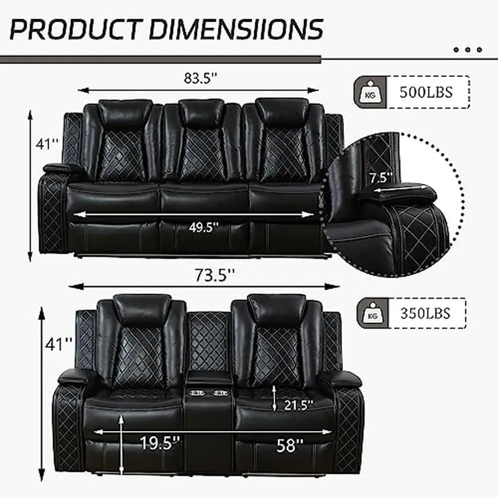 Electric Power Leather Recliner Sofa Set