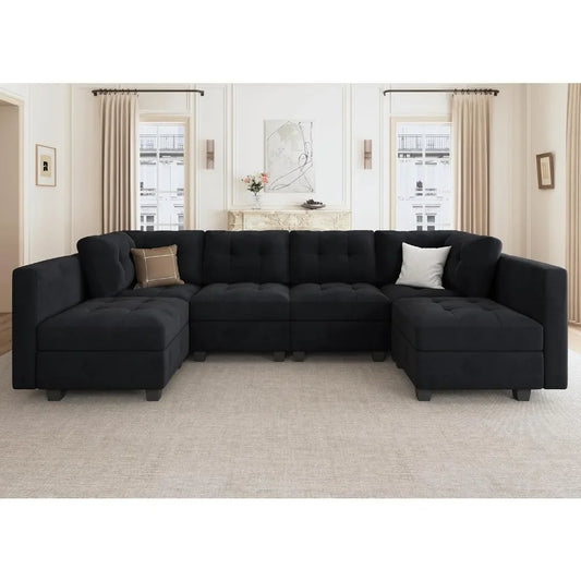 Sofa, Modular Sectional Velvet Couch with Double Chaises Seater Sectional Sofa with Storage, Sofa Set Living Room Furniture