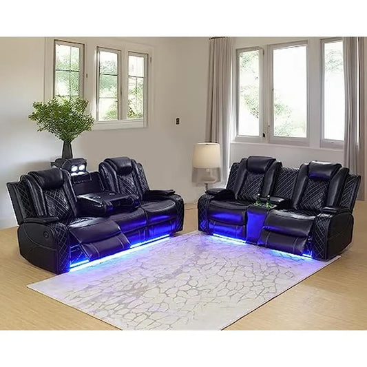 Electric Power Leather Recliner Sofa Set