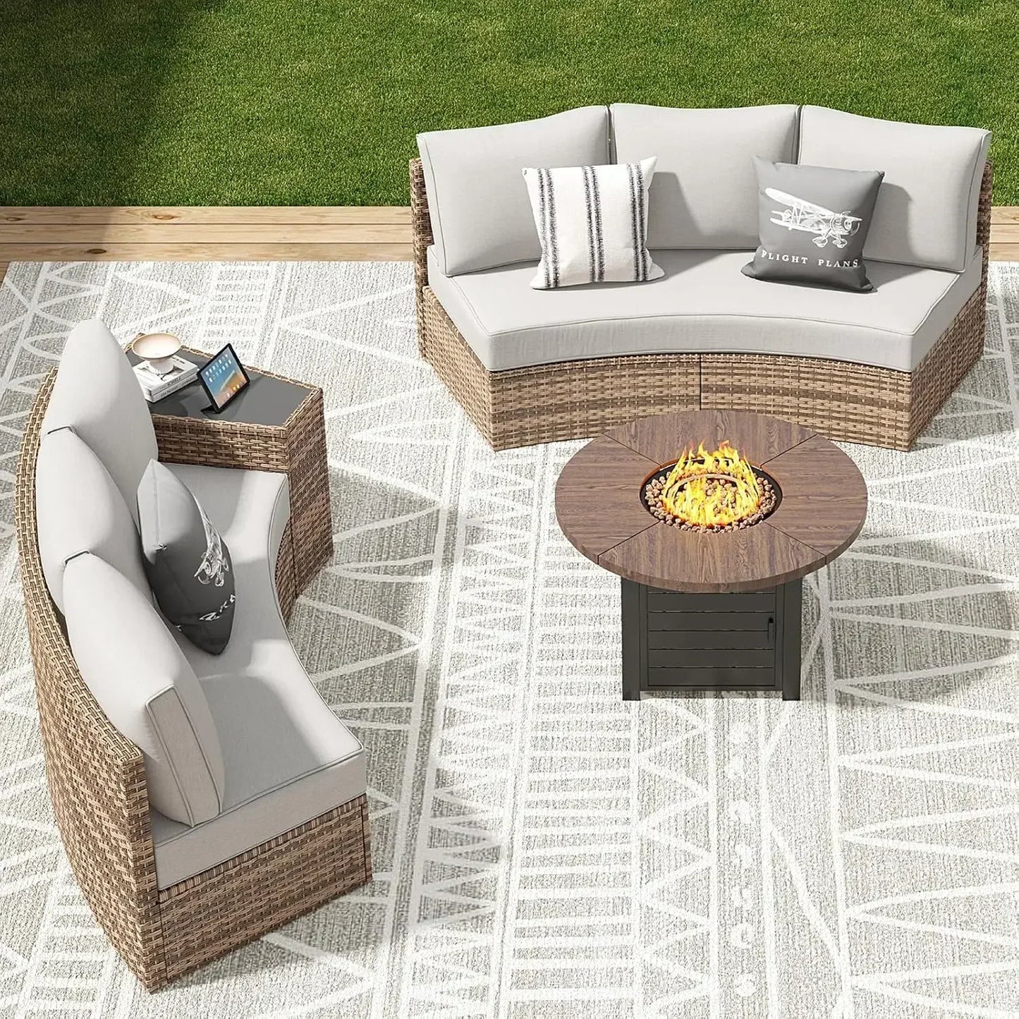 11 Piece Half-Moon Sectional Round Sofa Set, Outdoor Patio Furniture