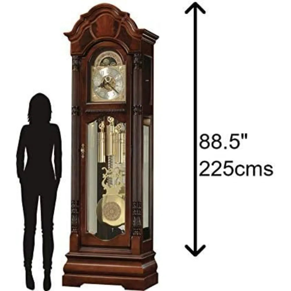 Floor Clock II 549-056 – Windsor Cherry Grandfather Home Decor with Illuminated Case & Cable-Driven, Triple-Chime Movement