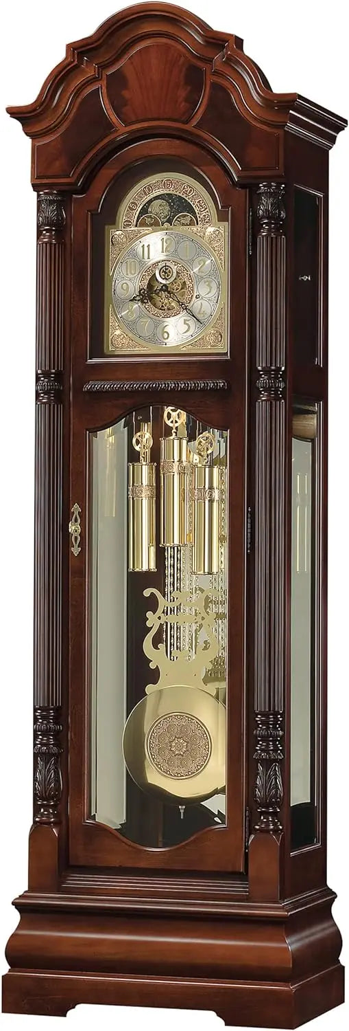 Floor Clock II 549-056 – Windsor Cherry Grandfather Home Decor with Illuminated Case & Cable-Driven, Triple-Chime Movement