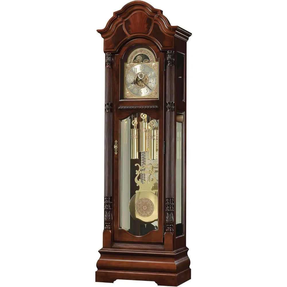 Floor Clock II 549-056 – Windsor Cherry Grandfather Home Decor with Illuminated Case & Cable-Driven, Triple-Chime Movement