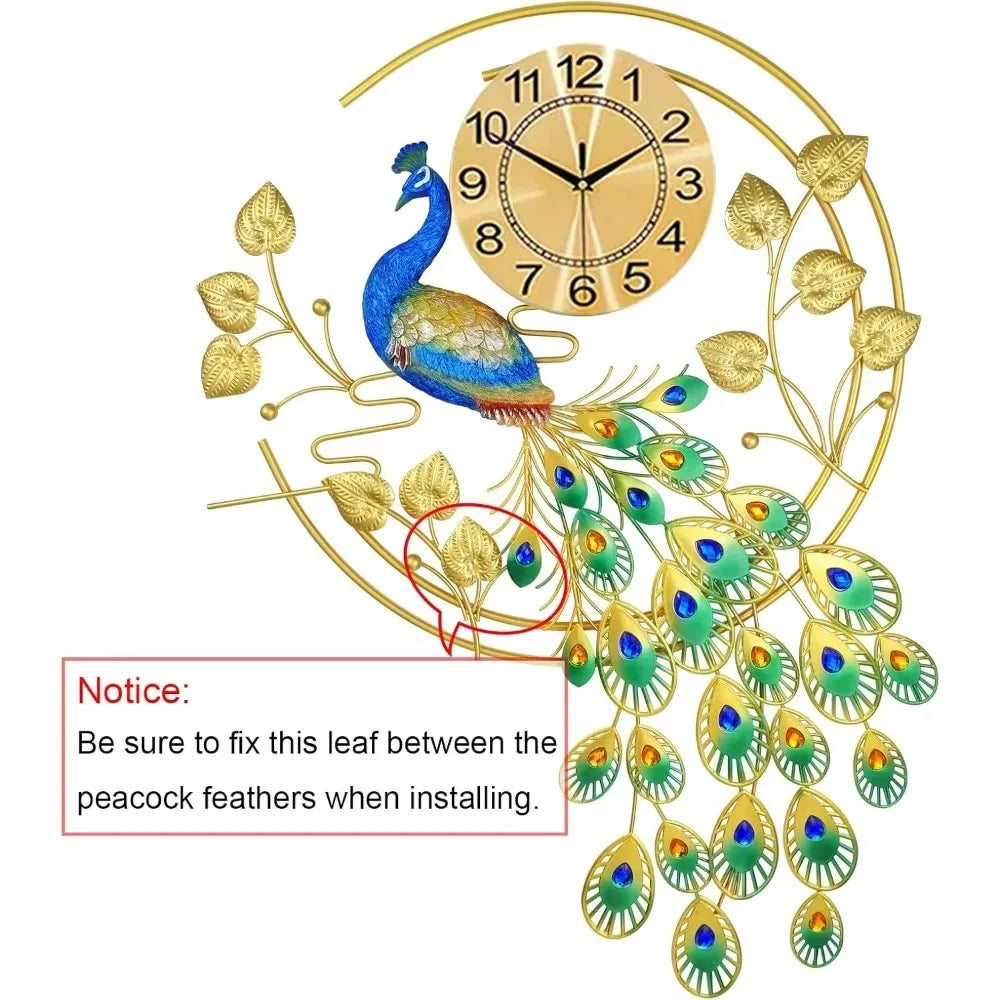 Large Peacock Wall Clock 36.6 Inch