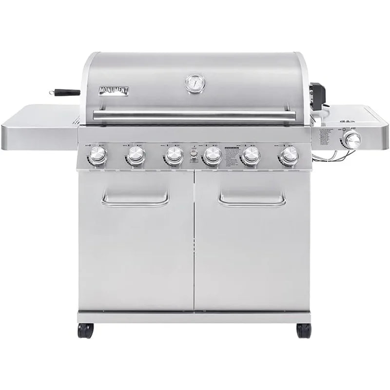 Monument Grills 77352 6-Burner Stainless Steel Cabinet Style Propane Gas Grill with Knob Controls, Side Burner