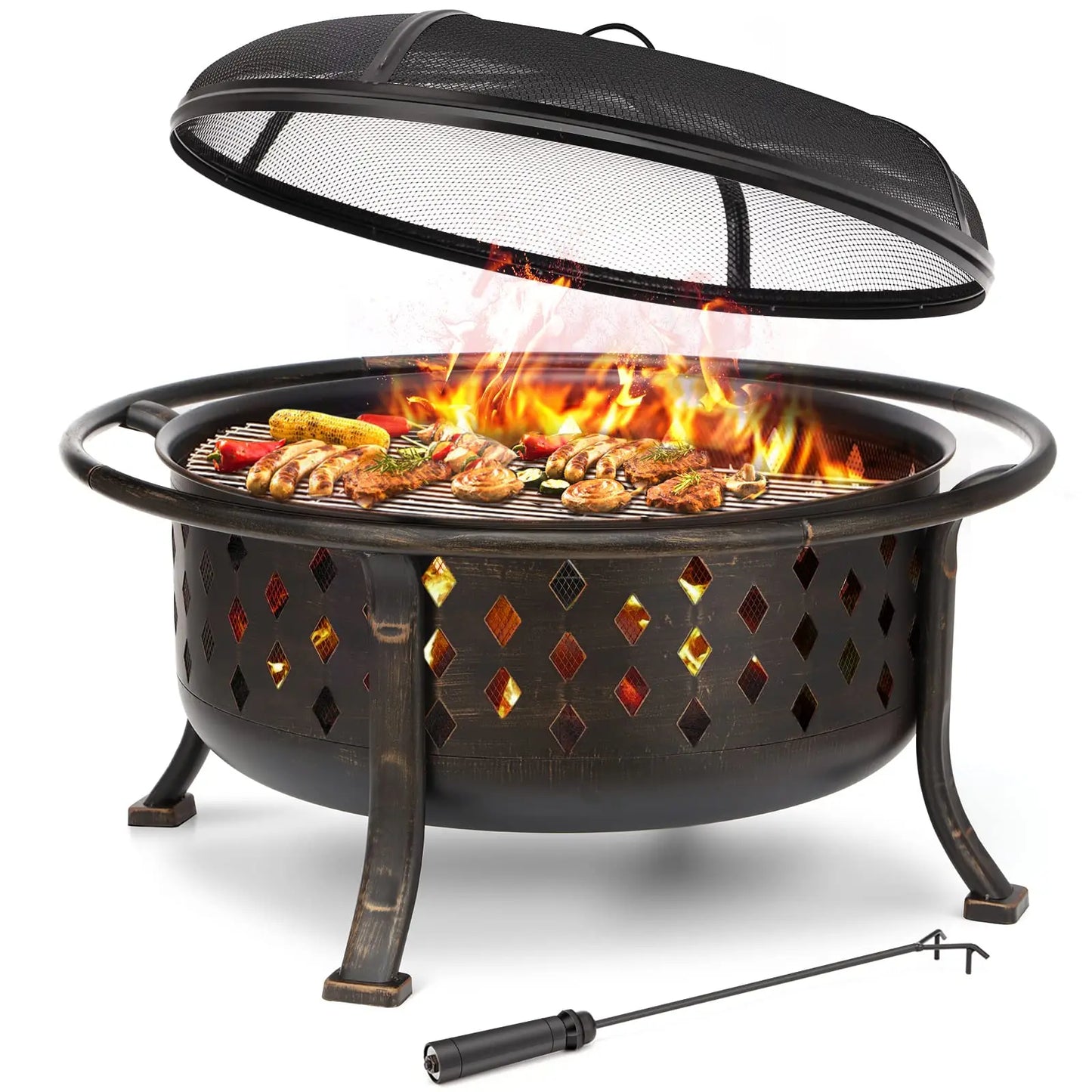 6 Sizes Metal Fire Pit with Mesh Cover