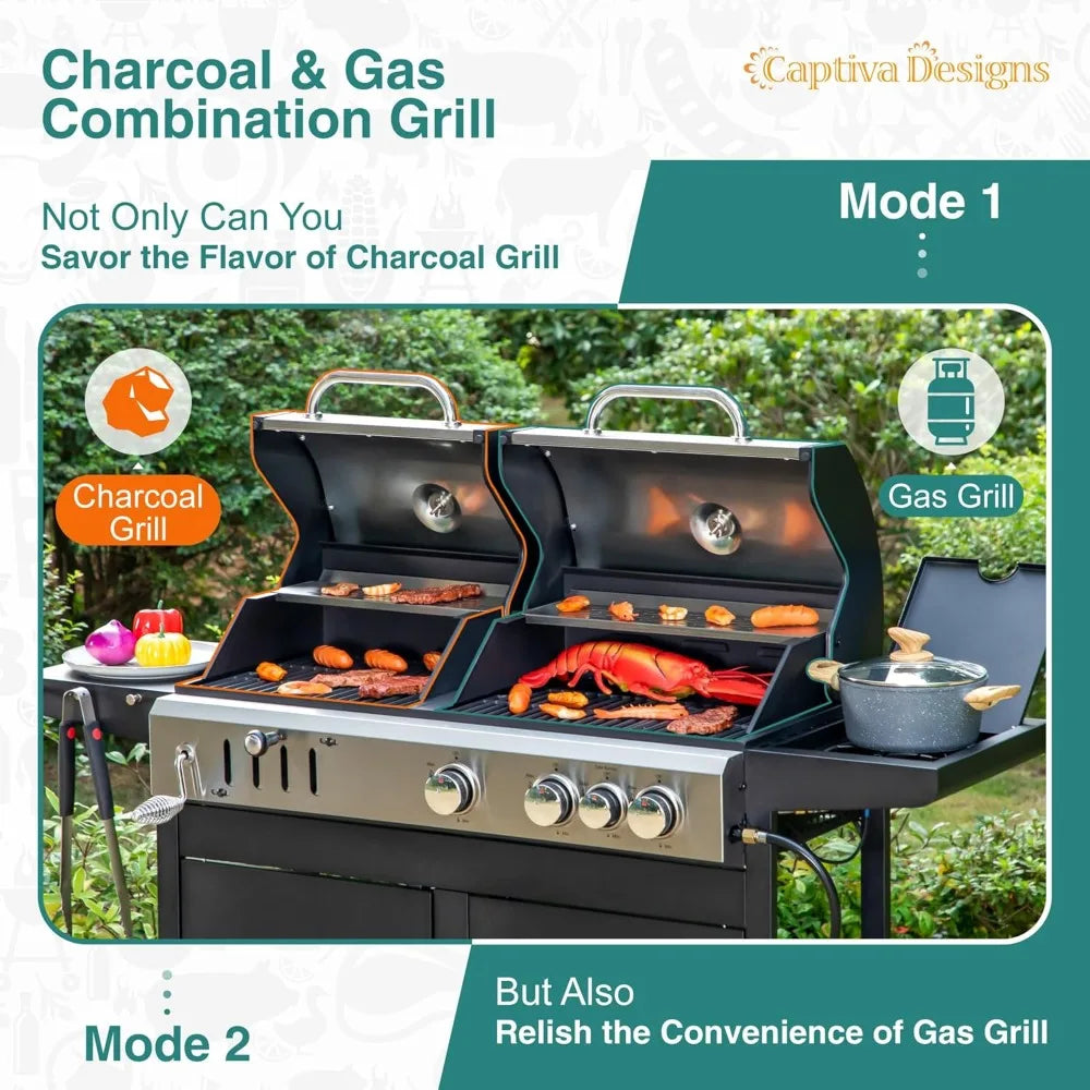 BBQ Propane Gas Grill and Charcoal Grill Combo