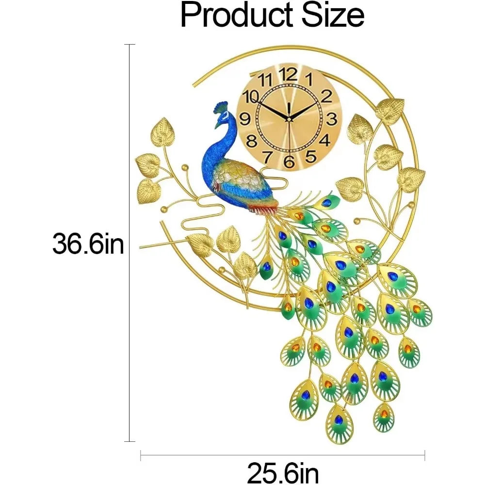 Large Peacock Wall Clock 36.6 Inch