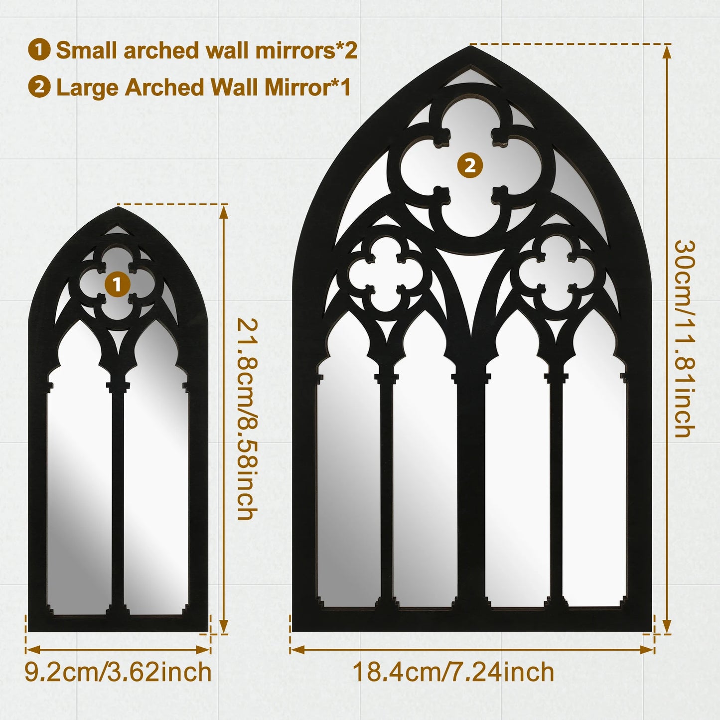 3pcs Gothic Mirrors Wall Decor