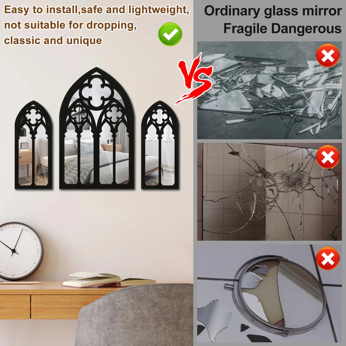 3pcs Gothic Mirrors Wall Decor