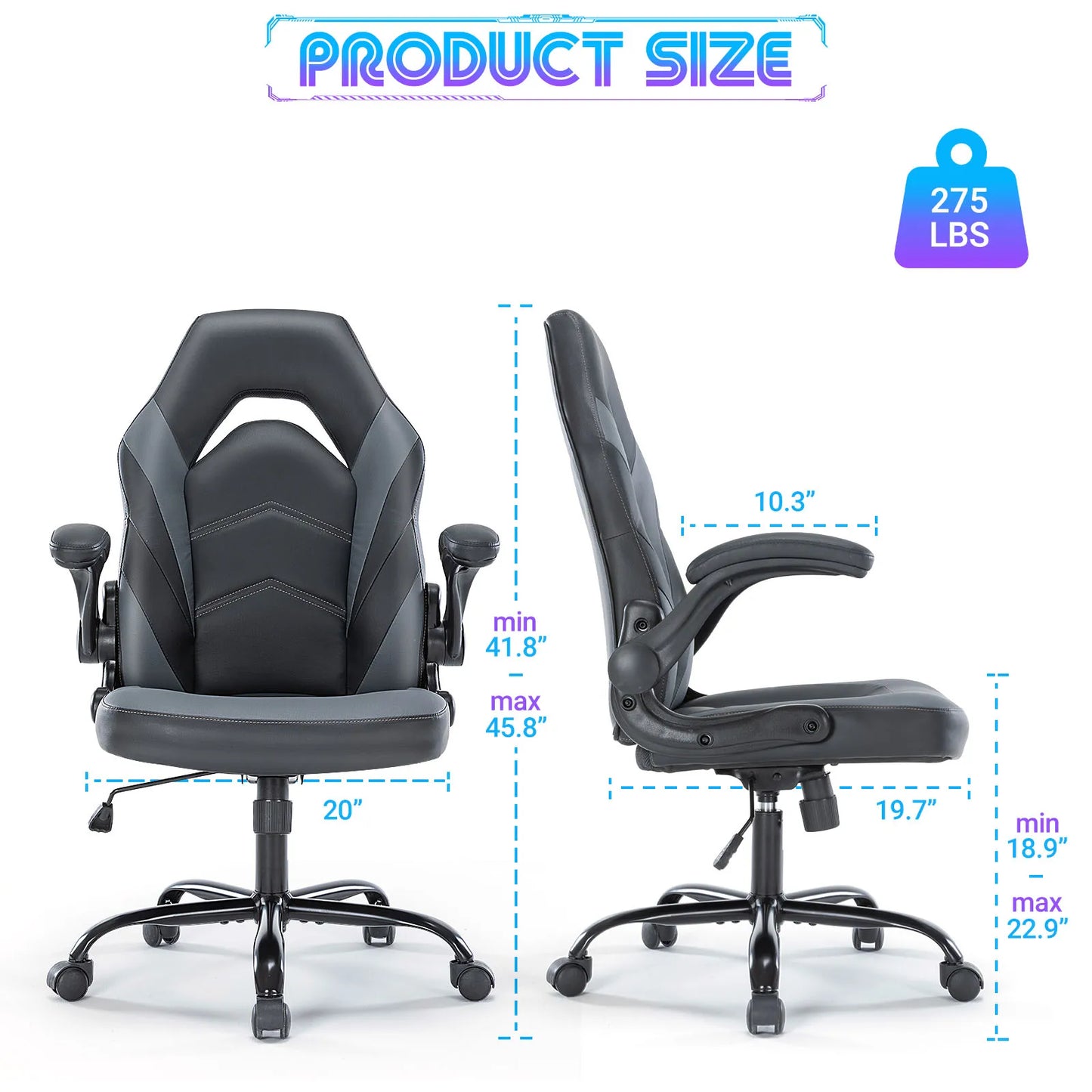 JHK Ergonomic Office Computer Home Gaming Desk Chair Adjustable PU Leather Racing Chair Flip-up Armrest For Christmas Furniture