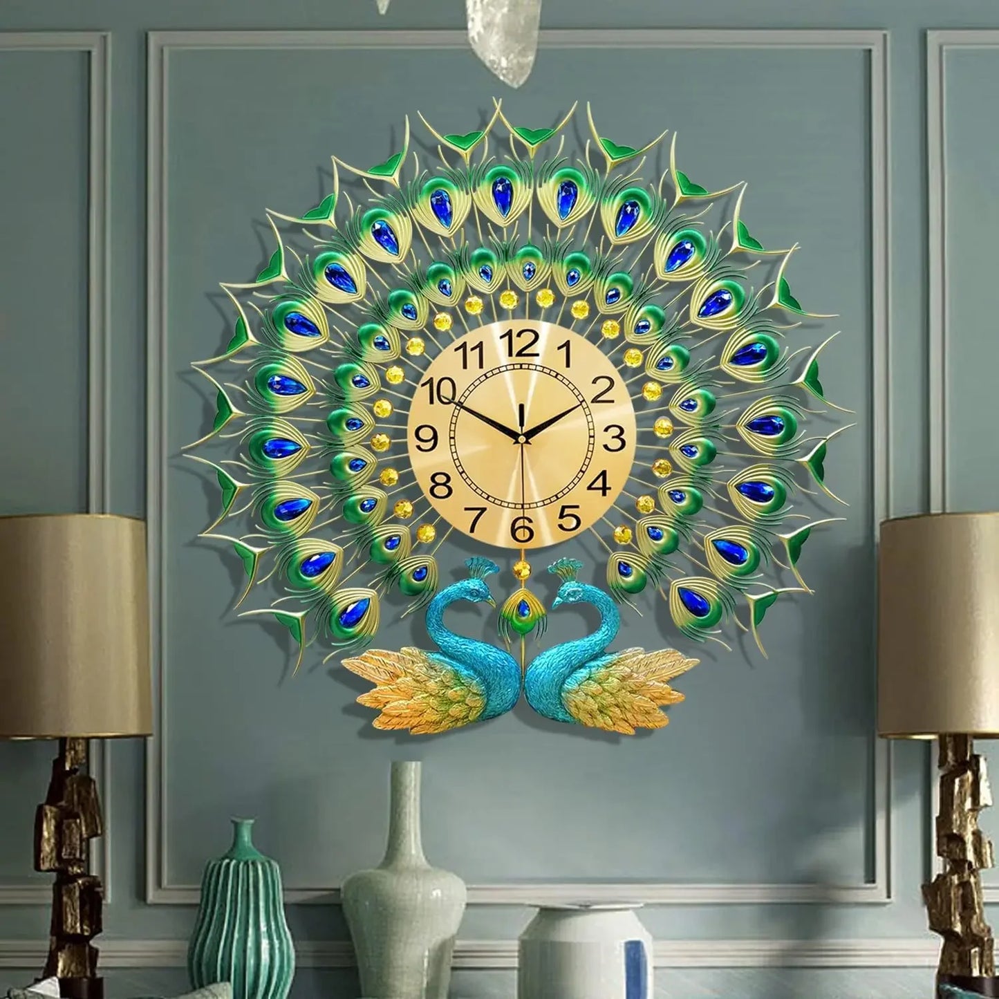 Large Peacock Wall Clock 36.6 Inch