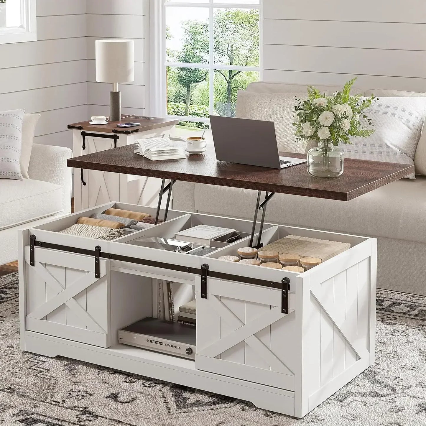 Farmhouse Coffee Table with Storage, 35.5" W