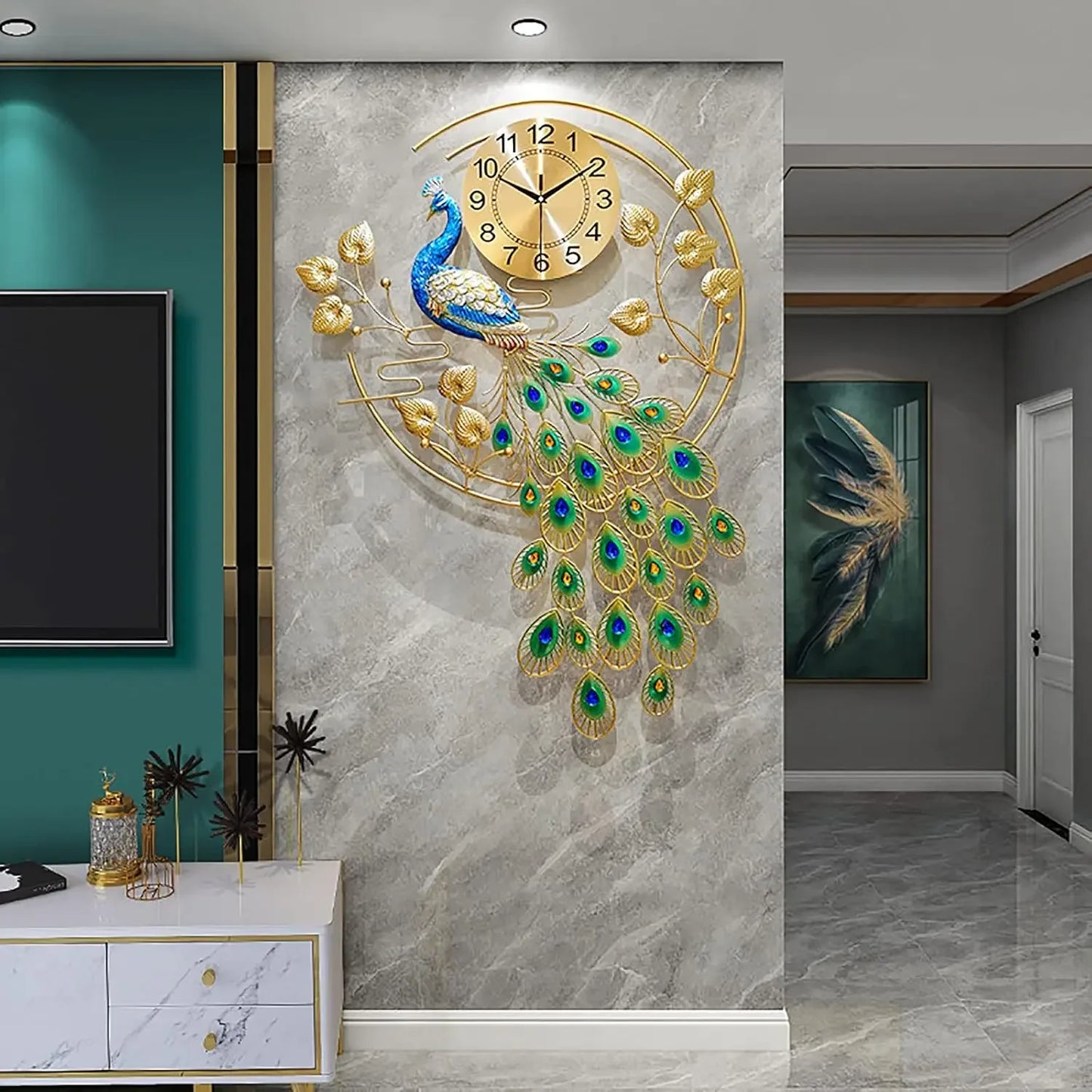 Large Peacock Wall Clock 36.6 Inch