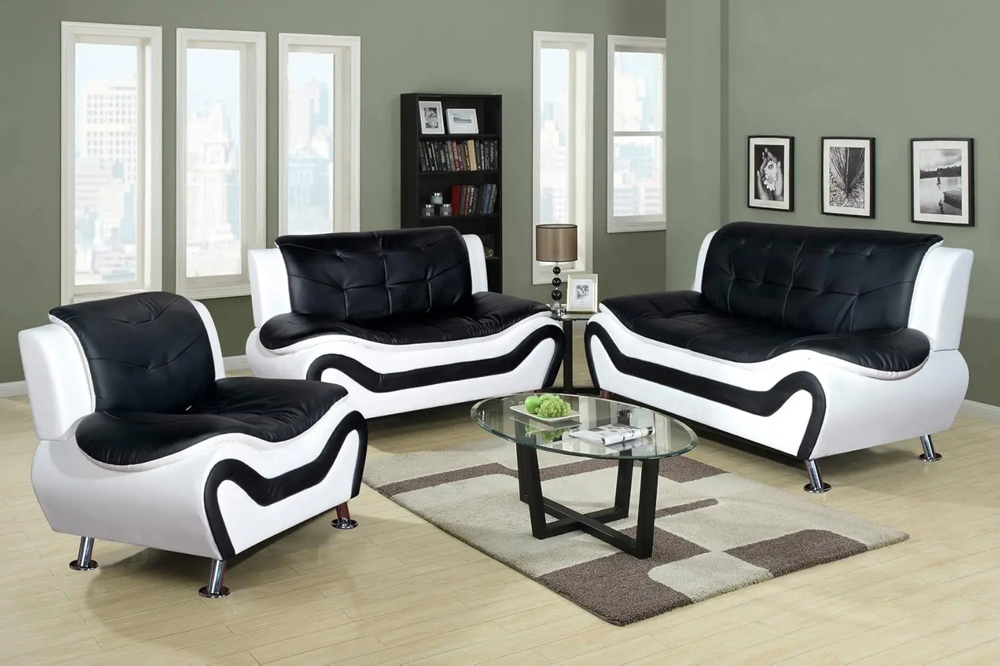 3 Piece Modern Faux Leather Sofa Set