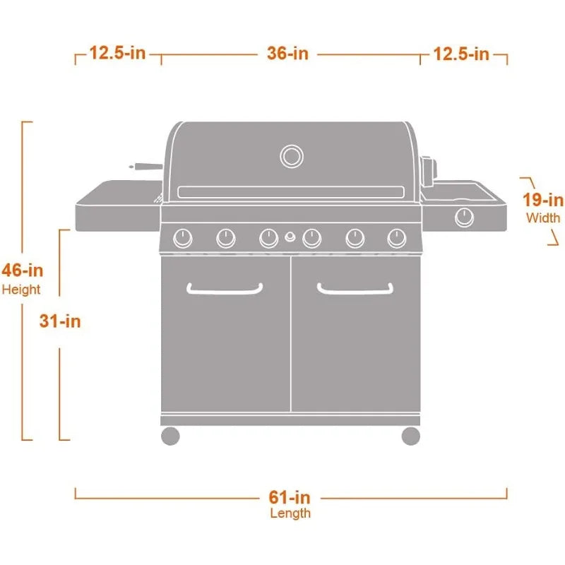 Monument Grills 77352 6-Burner Stainless Steel Cabinet Style Propane Gas Grill with Knob Controls, Side Burner