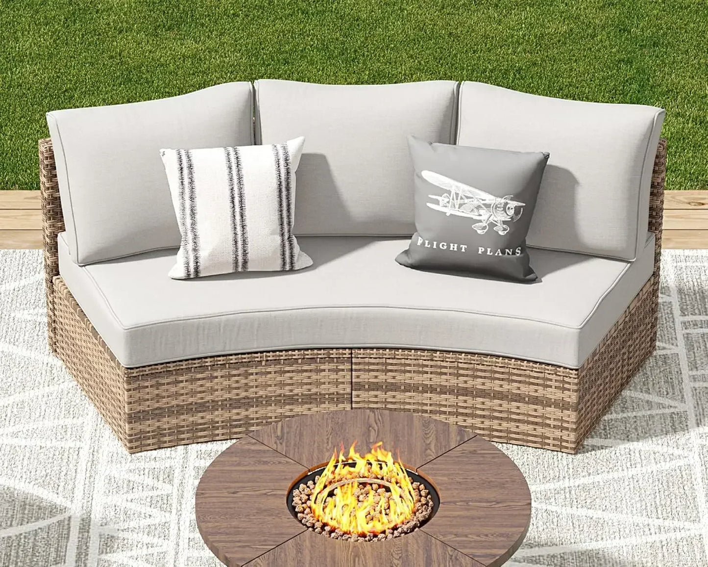 11 Piece Half-Moon Sectional Round Sofa Set, Outdoor Patio Furniture