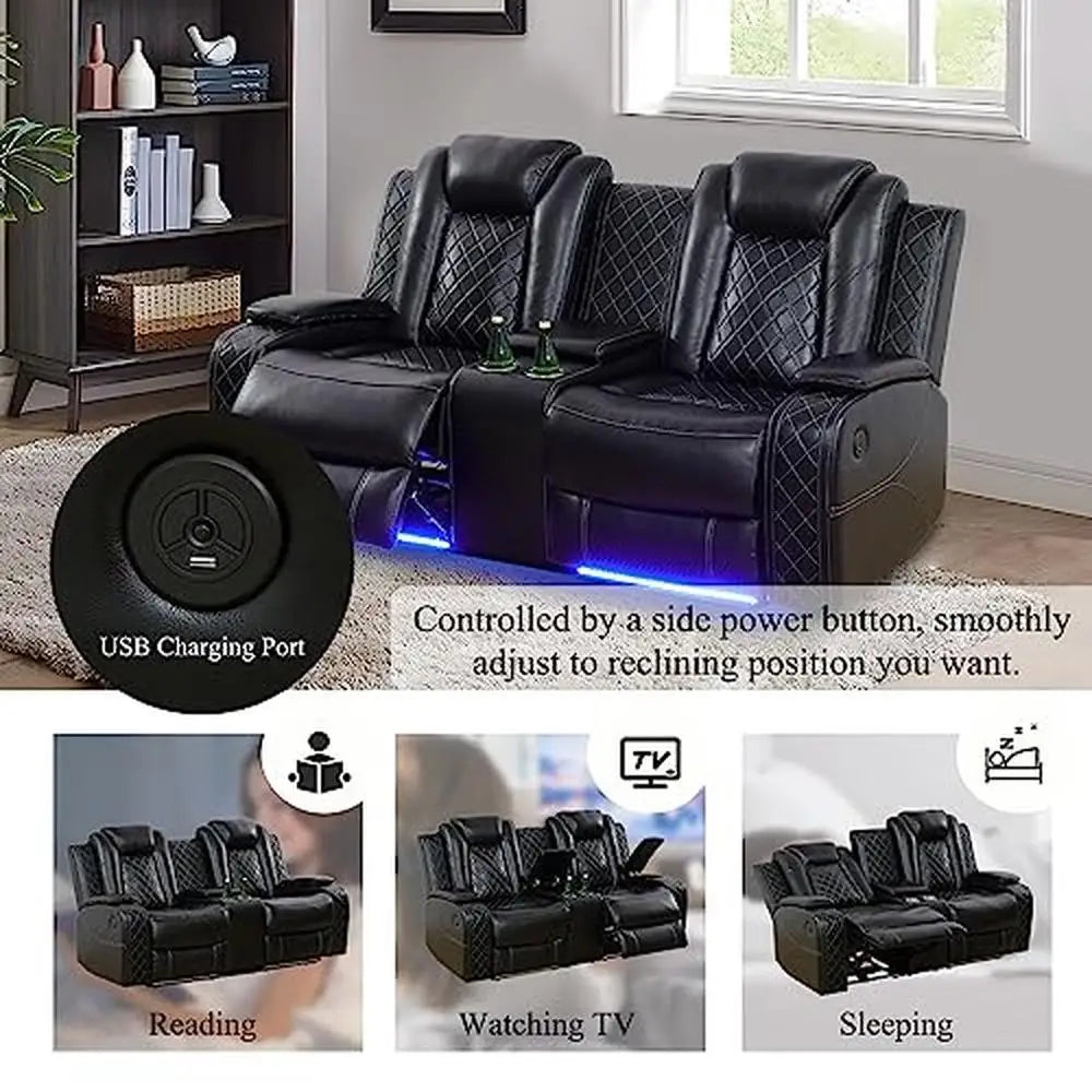 Electric Power Leather Recliner Sofa Set