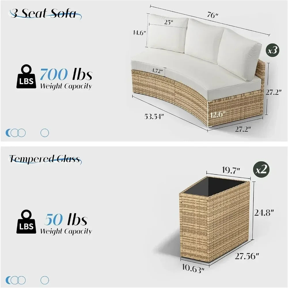 11 Piece Half-Moon Sectional Round Sofa Set, Outdoor Patio Furniture