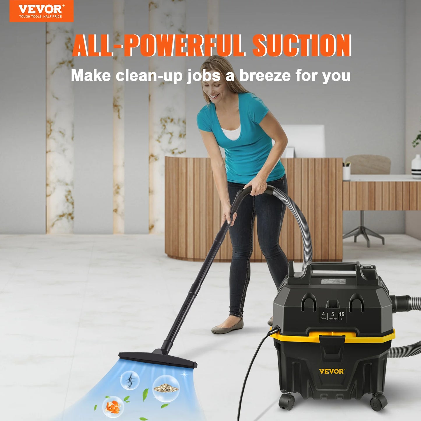 VEVOR Portable Wet and Dry Vacuum Cleaner 15L