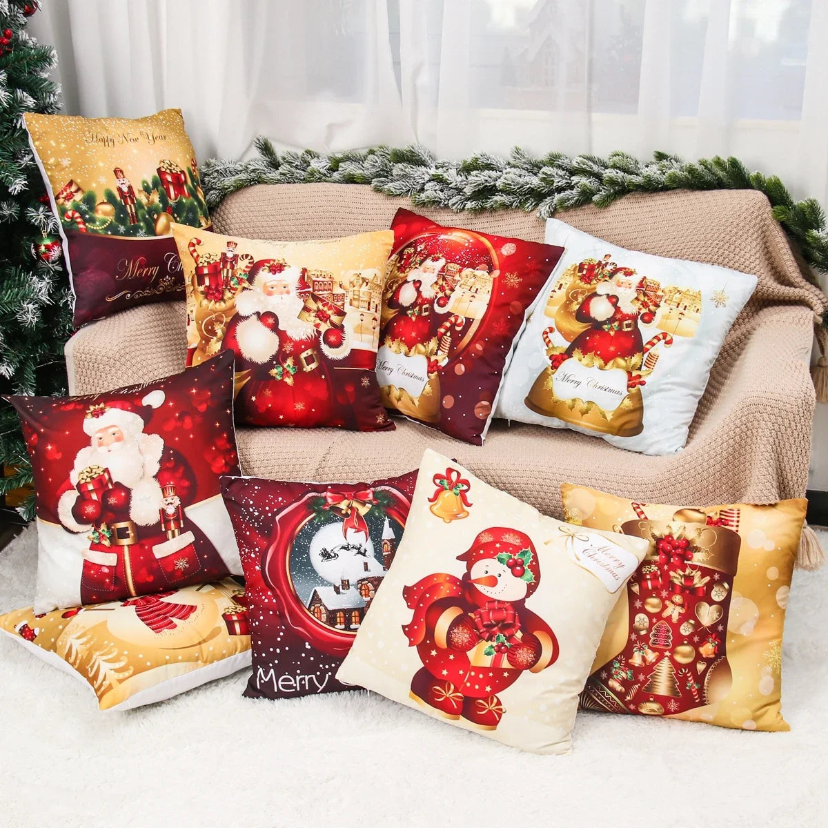 Christmas Cushion Cover Merry Christmas Decorations Home 2022 Ornament Navidad Noel Xmas Gifts Happy New Year 2023